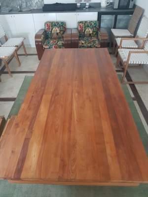 2.4 metre teak table with 8 leather chairs - Tables on Aster Vender