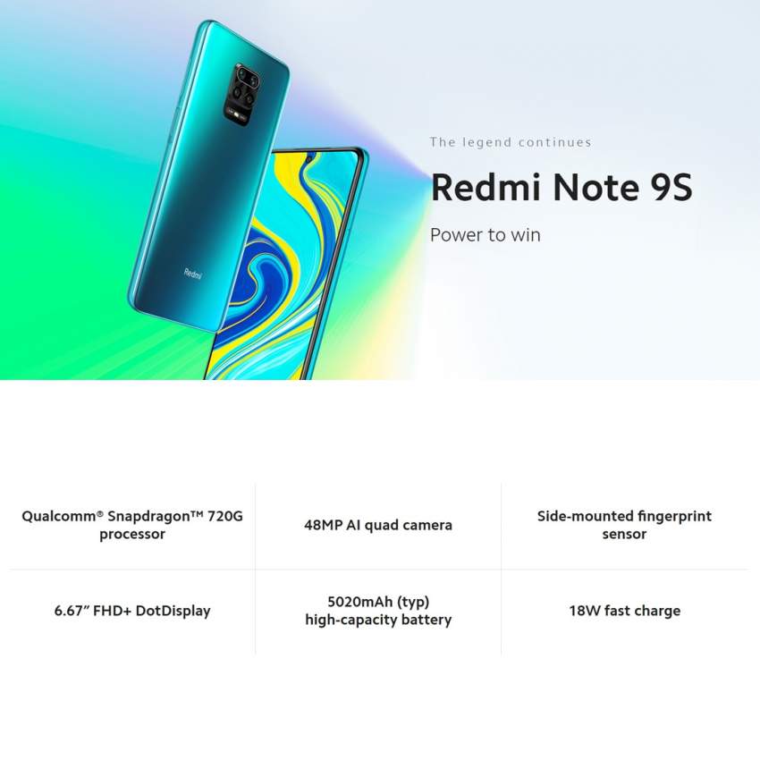 Xiaomi Redmi Note 9S, 48MP , 4GB/64GB Google Play Store: Rs10400 - 1 - Android Phones  on Aster Vender