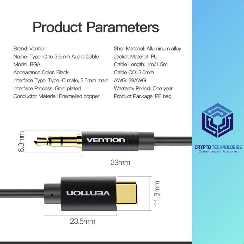 USB - Type-C to 3.5mm Male Spring Audio Cable 1M Black Metal Type - 6 - All Informatics Products  on Aster Vender