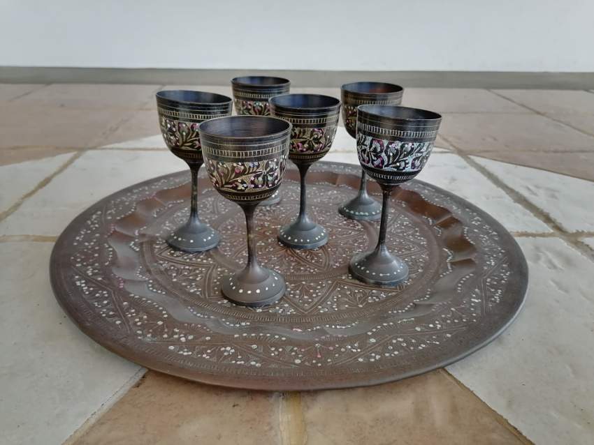 Antique/Vintage brass pots with tray & goblets - 1 - Interior Decor  on Aster Vender