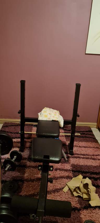 Gym bench, rods, barbell,  weight plates - 1 - Fitness & gym equipment  on Aster Vender