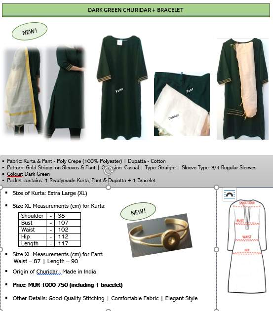 DARK GREEN CHURIDAR + BRACELET - 1 - Dresses (Women)  on Aster Vender