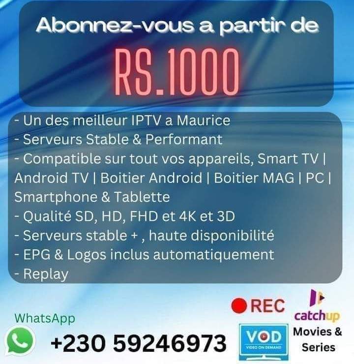 IPTV...as from RS.1000. Whatsapp on 59246973